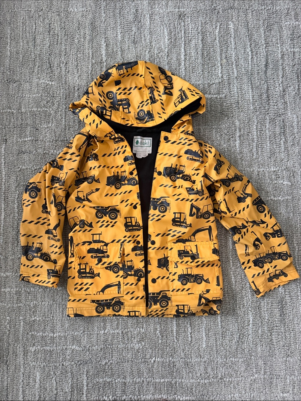 Baki Yellow Construction-Print Hooded Kids Jacket